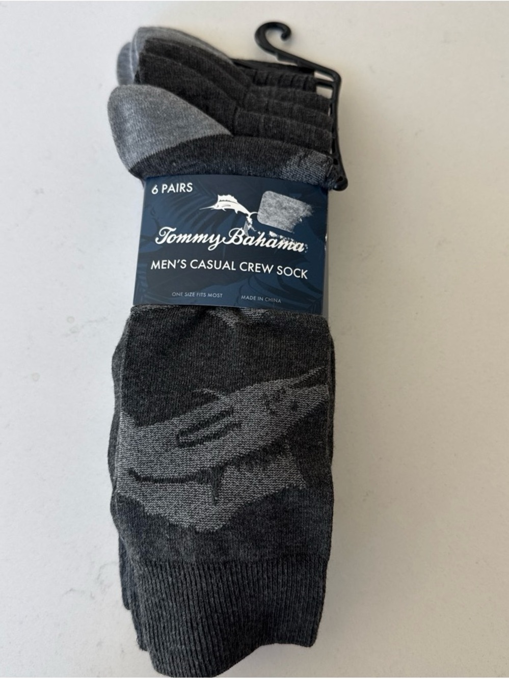Tommy Bahama Texture 6PK Men's Casual Crew Socks Gray NWT